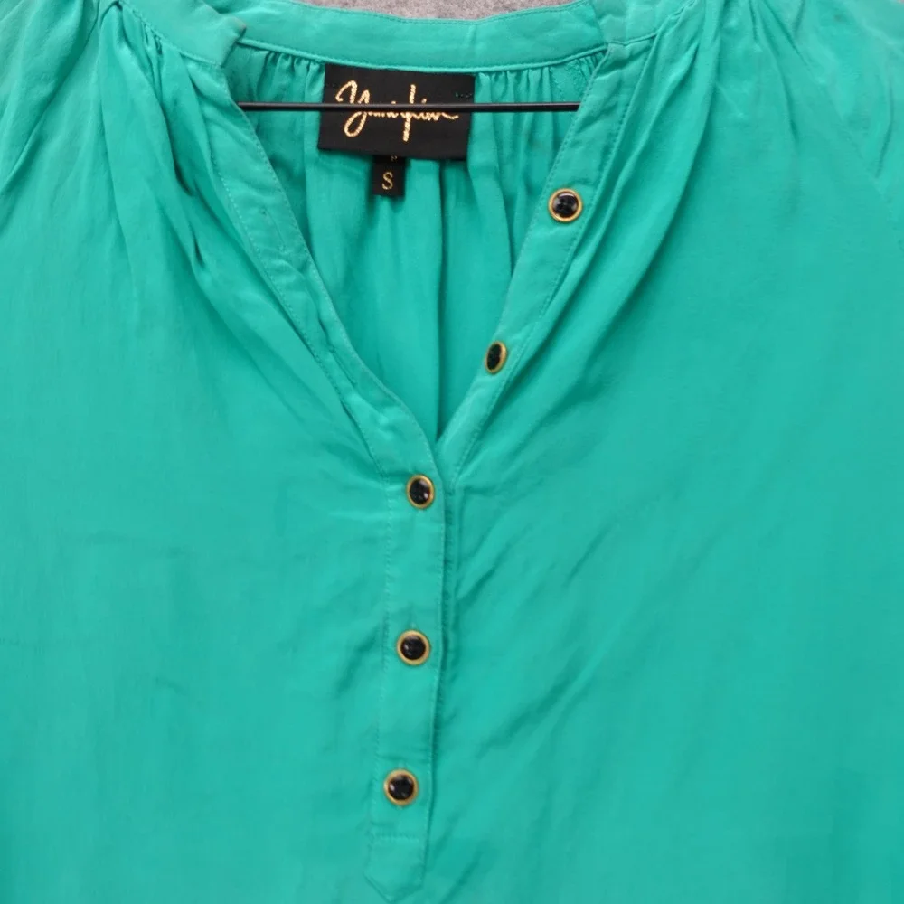 Boho Chic Resort Silk Blouse YUMI KIM Womens SMALL Seafoam Green Henley Popover